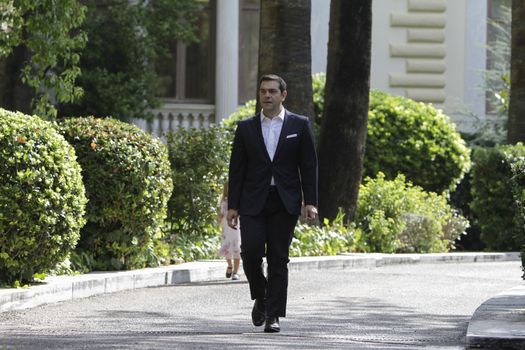 GREECE, Athens: Alexis Tsipras, the Prime Minister of Greece, leaves the Presidential Mansion after the swearing-in ceremony in Athens, Greece on September 23, 2015. The ceremony took place at the Presidential Mansion, three days after the victory of SYRIZA (Coalition of the Radical Left) in the second Greek General Election in eight months.The implementation of the bailout, agreed after months of bitter negotiations, will be the government's overwhelming task.