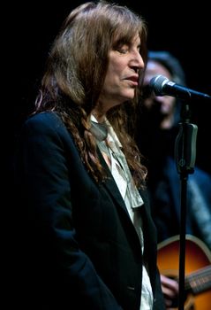 FRANCE, Paris : American artist Patti Smith sings her very first album Horses released in 1975 in La Cit� de la Musique in Paris on January 17, 2011. 