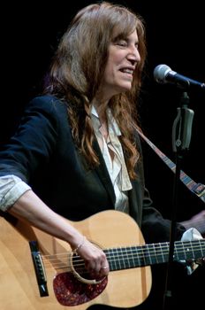 FRANCE, Paris : American artist Patti Smith sings her very first album Horses released in 1975 in La Cit� de la Musique in Paris on January 17, 2011. 