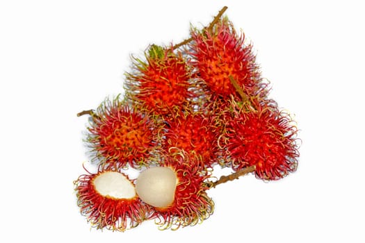 Group of fresh rambutan fruit on white background. Rambutan is a tropical fruit native to Southeast Asia.