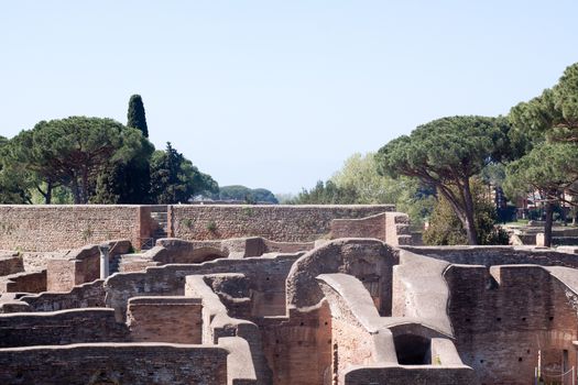 Old roman ruins in Ostia Antica near Roma
