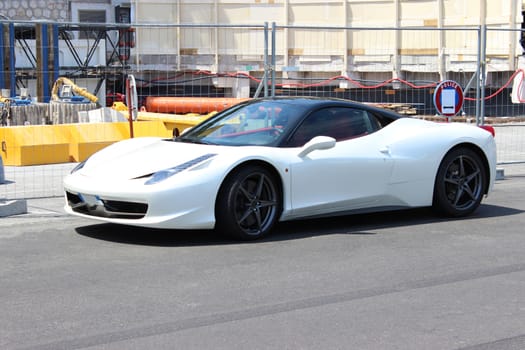 MONACO - JUN 27 : Ferrari 458 Italia, White Italian supercar, south of France on June 27, 2015 in Monaco