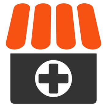 Apothecary glyph icon. Style is bicolor flat symbol, orange and gray colors, rounded angles, white background.
