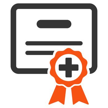Certification glyph icon. Style is bicolor flat symbol, orange and gray colors, rounded angles, white background.