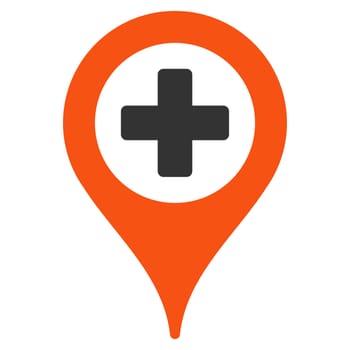 Clinic Pointer glyph icon. Style is bicolor flat symbol, orange and gray colors, rounded angles, white background.