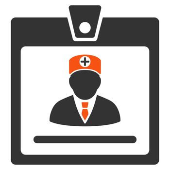 Doctor Badge glyph icon. Style is bicolor flat symbol, orange and gray colors, rounded angles, white background.