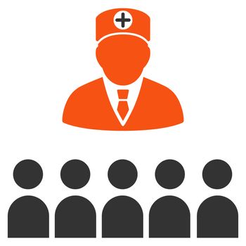 Doctor Class glyph icon. Style is bicolor flat symbol, orange and gray colors, rounded angles, white background.