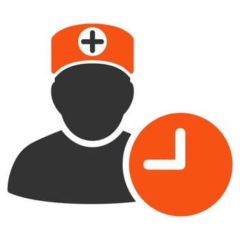 Doctor Schedule glyph icon. Style is bicolor flat symbol, orange and gray colors, rounded angles, white background.