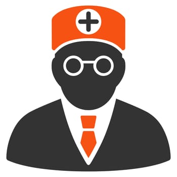 Head Physician glyph icon. Style is bicolor flat symbol, orange and gray colors, rounded angles, white background.