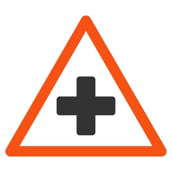 Health Warning glyph icon. Style is bicolor flat symbol, orange and gray colors, rounded angles, white background.