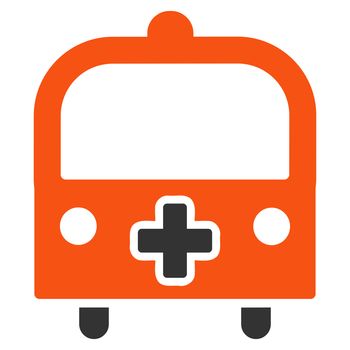 Medical Bus glyph icon. Style is bicolor flat symbol, orange and gray colors, rounded angles, white background.