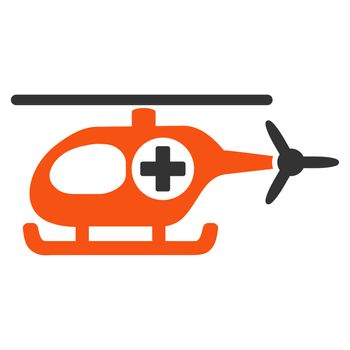 Medical Helicopter glyph icon. Style is bicolor flat symbol, orange and gray colors, rounded angles, white background.
