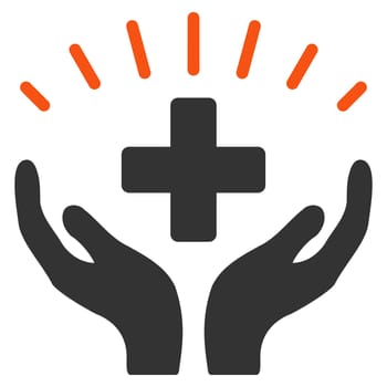 Medical Prosperity glyph icon. Style is bicolor flat symbol, orange and gray colors, rounded angles, white background.