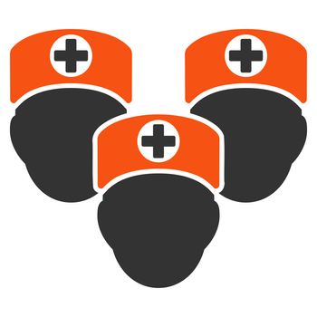 Medical Staff glyph icon. Style is bicolor flat symbol, orange and gray colors, rounded angles, white background.