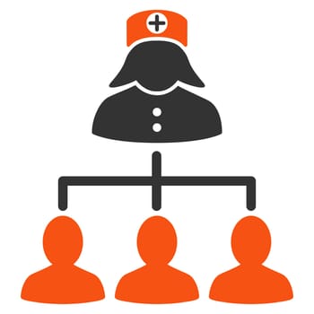 Nurse Patients glyph icon. Style is bicolor flat symbol, orange and gray colors, rounded angles, white background.