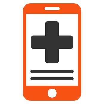 Online Medical Data glyph icon. Style is bicolor flat symbol, orange and gray colors, rounded angles, white background.