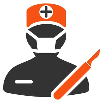 Surgeon glyph icon. Style is bicolor flat symbol, orange and gray colors, rounded angles, white background.