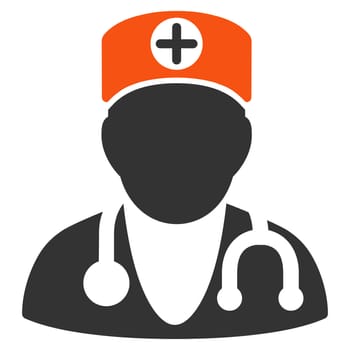 Therapist glyph icon. Style is bicolor flat symbol, orange and gray colors, rounded angles, white background.