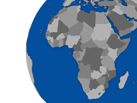 Illustration of African continent on political globe with white background