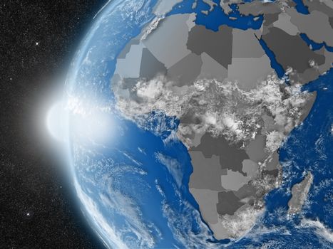 Concept of planet Earth as seen from space but with political borders aimed at African continent