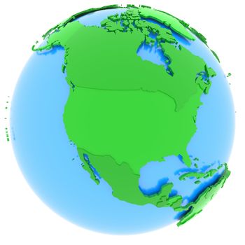 Political map of North America with countries in different shades of green, isolated on white background. 