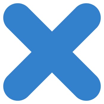Cancel icon from Primitive Set. This isolated flat symbol is drawn with cobalt color on a white background, angles are rounded.