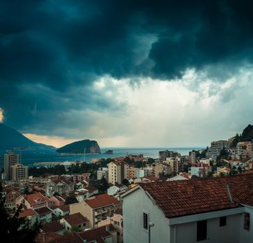 Stormy skies above Budva, Montenegro, Balkans