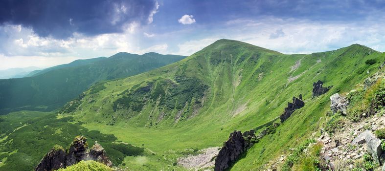 misty landscape with rock  (Carpathian Mt's, Ukraine)