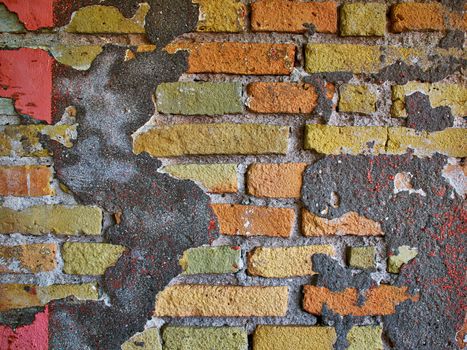 Background image of old broken vintage brick wall stucco