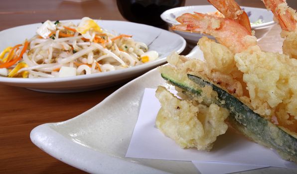 Japanese menu with noodles and fried