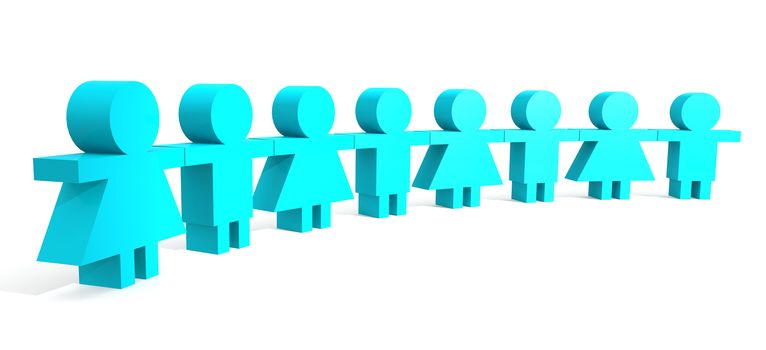 Blue people in a line image with hi-res rendered artwork that could be used for any graphic design.