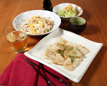 Japanese menu of fish and vegetables