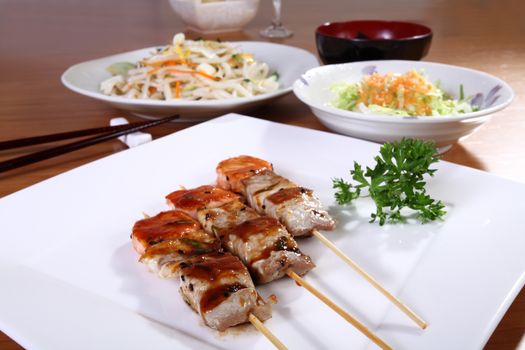 Japanese cuisine menu with skewers