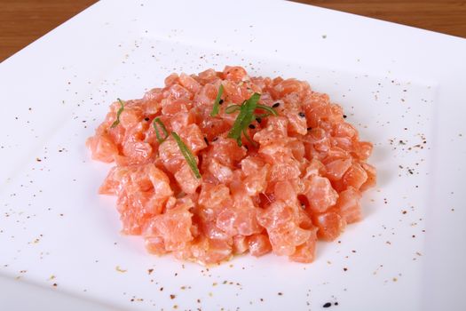 pieces of raw salmon