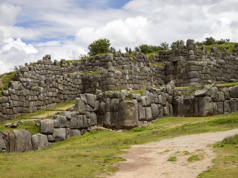 Sacsayhuaman. a walled complex and ancient inca fortress on the northern outskirts of the city of Cusco, Peru, the former capital of the Inca Empire.