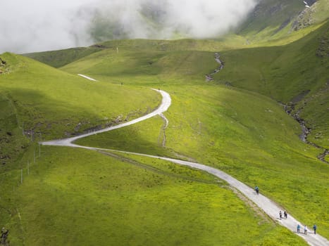 Hiking path from First to the Bachalpsee, Grindelwald, Switzerland.