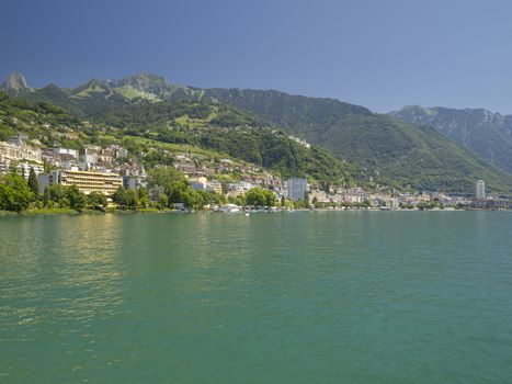 Montreux, a municipality in the district of Riviera-Pays-d'Enhaut in the canton of Vaud in Switzerland. It is located on Lake Geneva at the foot of the Alps.