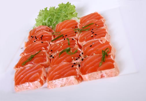 Japanese cuisine carpaccio of raw salmon