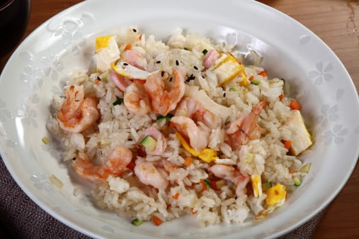 Japanese cooking rice with seafood