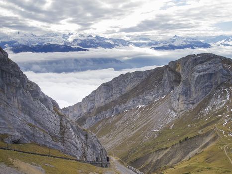 Beautiful Swiss Alps viewed from Pilatus mountain in Switzerland.