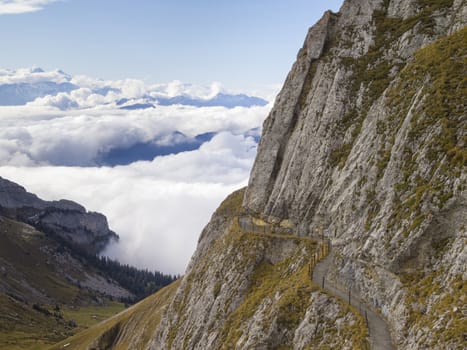 Hiking trails with stunning view on mount Pilatus, Switzerland.