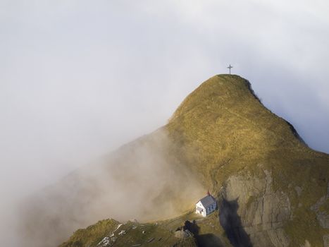 Chapel on Klimsenhorn, view from Mt.Pilatus, Lucerne, Switzerland.