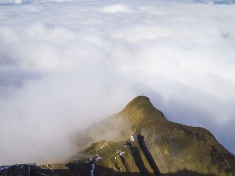 Chapel on Klimsenhorn, view from Pilatus mountain, Lucerne, Switzerland.