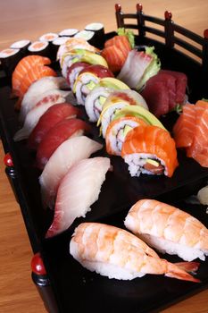 Japanese food sushi on black tray