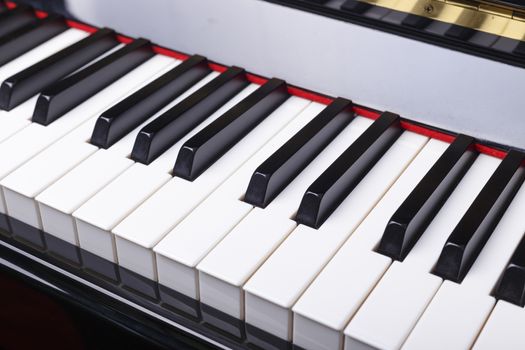 Close up of Piano keys, selective focus with shallow depth of field.