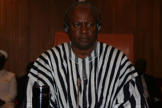 BURKINA FASO, Ouagadougou : President John Dramani Mahama is pictured during a meeting as part of post-coup talks in Burkina Faso, on September 23, 2015 in Ouagadougou. Burkina Faso's interim leader Michel Kafando was officially restored to power at a ceremony attended by regional heads of state on Wednesday, a week after a coup by an elite army unit. 