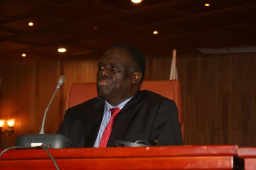 BURKINA FASO, Ouagadougou : Burkina Faso's interim president Michel Kafando delivers a speech as part of post-coup talks in Burkina Faso on September 23, 2015 in Ouagadougou. Burkina Faso's interim leader Michel Kafando was officially restored to power at a ceremony attended by regional heads of state on Wednesday, a week after a coup by an elite army unit. 