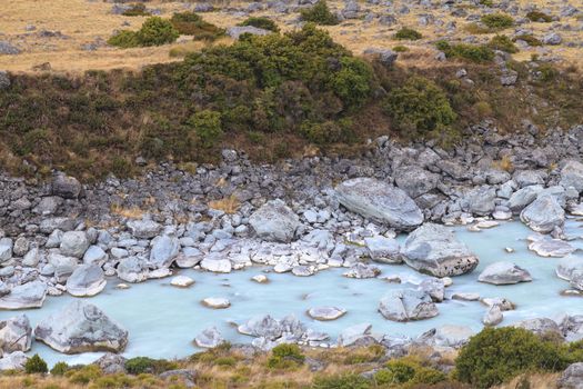 Hooker river in Hooker Valley, Aoraki Mount Cook National Park, Canterbury region, South Island, New Zealand.