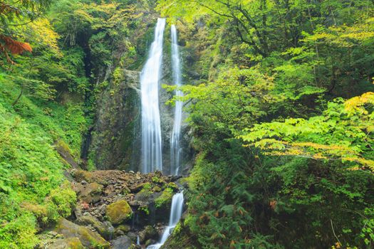 Mikaerino-taki (the look back waterfalls) in Dakigaeri Gorge, Senboku city, Akita prefecture, Tohoku region, Japan.