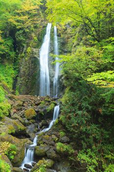 Mikaerino-taki (the look back waterfalls) in Dakigaeri Gorge, Senboku city, Akita prefecture, Tohoku region, Japan.